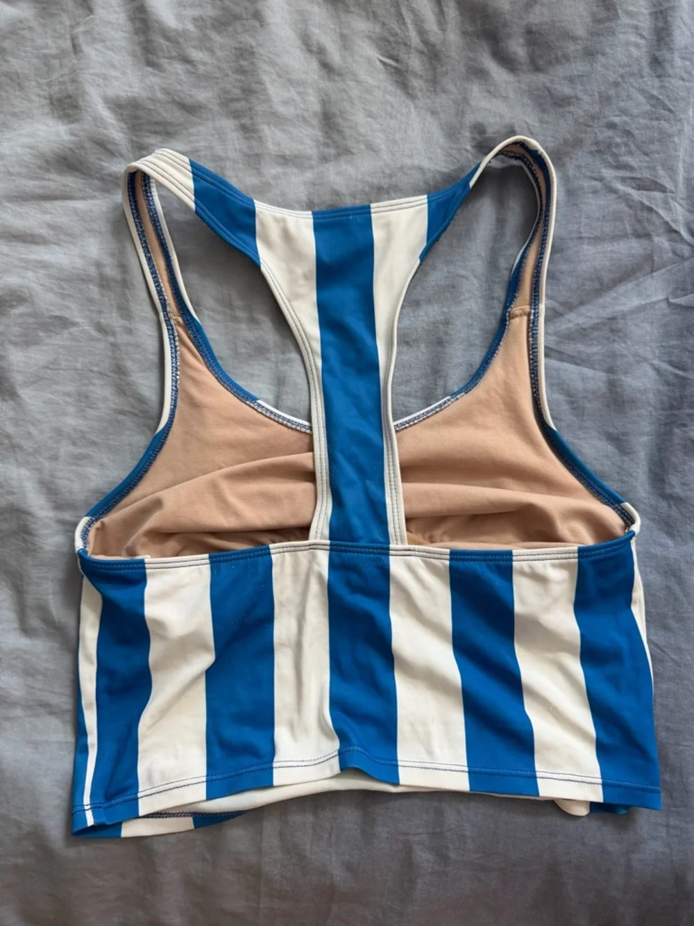 Kortni Jeane Blue & White Vertical Striped Racerback Swimsuit Crop Top Small